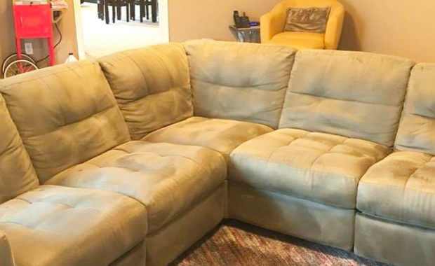 a couch that was cleaned with the use of an upholstery cleaner